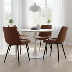 Homy Casa Sedie da pranzo imbottite in similpelle, set da 4 con gambe in metallo, marrone