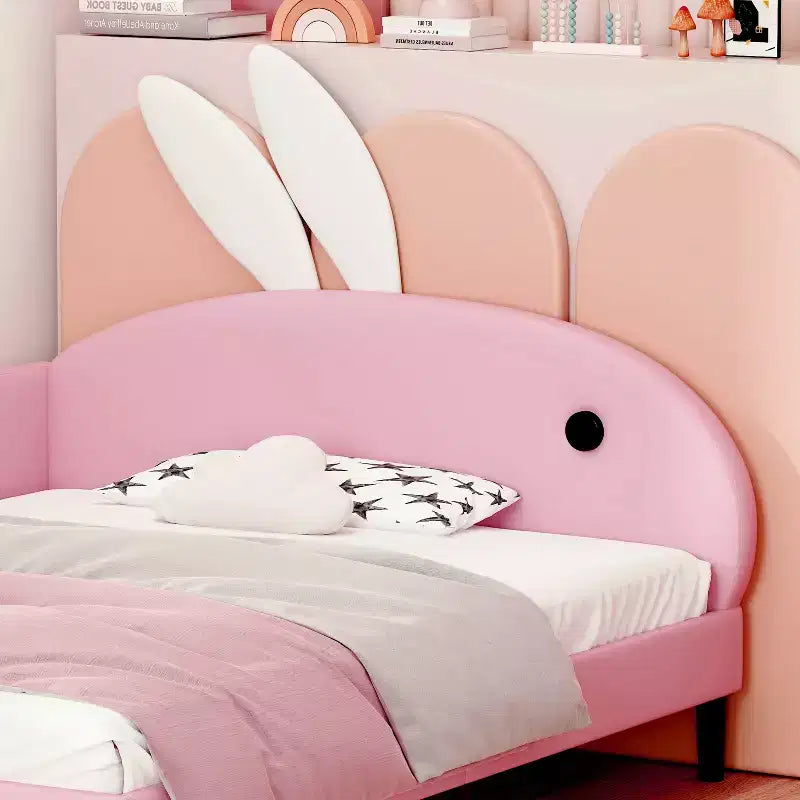 Divano Letto per Bambini Imbottito a Grandezza Naturale, a Forma di Coniglio, con Testiera per Bambine, Rosa