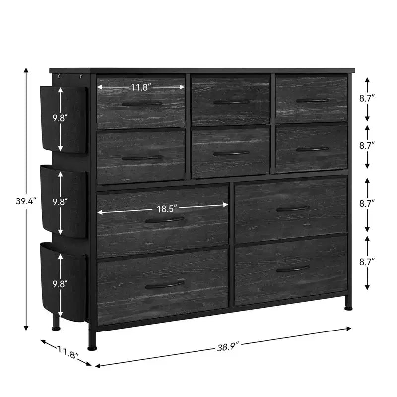 Cassettiera in tessuto a 10 cassetti e mobile TV - Torre portaoggetti con struttura in acciaio, piano in legno per camera da letto, soggiorno, ingresso