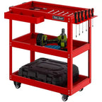 LDHTHOPI 3 Tier Rolling Tool Cart All Metal Industrial Commercial Utility Cart with Drawer Red