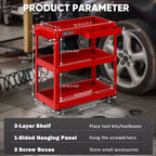 Carrello portautensili rotante a 3 ripiani LDHTHOPI, completamente in metallo, industriale, commerciale, con cassetto, rosso