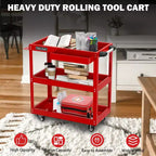 Carrello portautensili rotante a 3 ripiani LDHTHOPI, completamente in metallo, industriale, commerciale, con cassetto, rosso