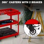Carrello portautensili rotante a 3 ripiani LDHTHOPI, completamente in metallo, industriale, commerciale, con cassetto, rosso