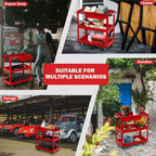 Carrello portautensili rotante a 3 ripiani LDHTHOPI, completamente in metallo, industriale, commerciale, con cassetto, rosso