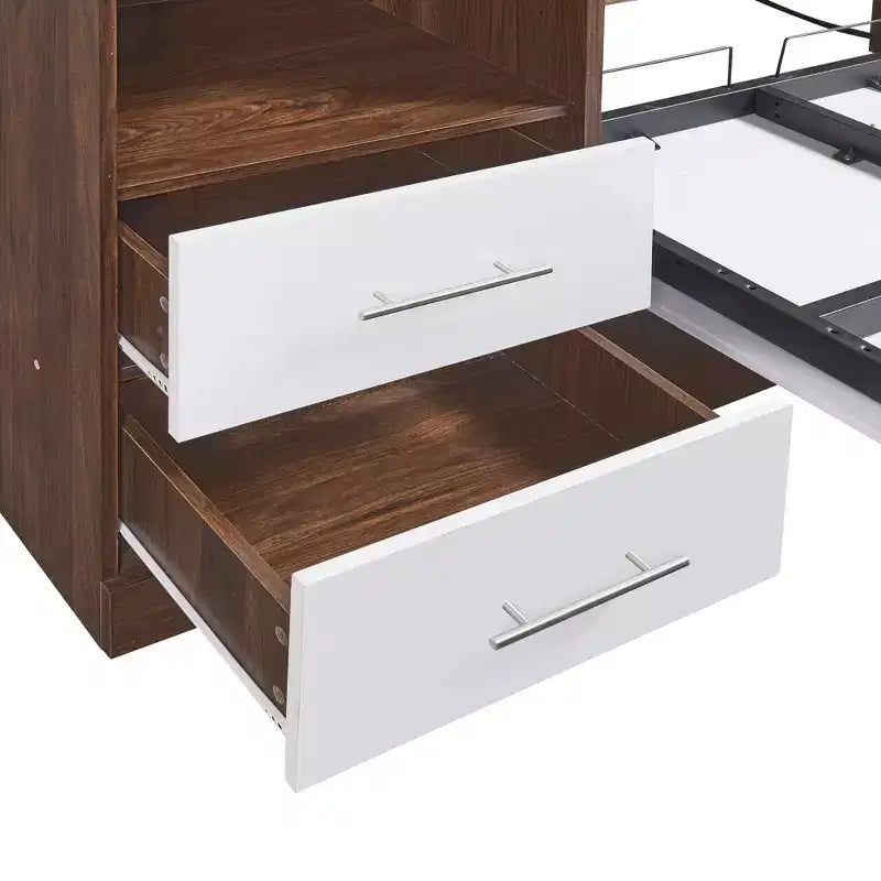 Letto a scomparsa matrimoniale/piazza e mezza in legno con armadio, letto a parete pieghevole con armadio e ripiani portaoggetti per camera degli ospiti
