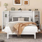Letto matrimoniale/full Murphy pieghevole in un armadio, struttura letto a piattaforma in legno con mensole, cassetti