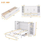 Letto matrimoniale/full Murphy pieghevole in un armadio, struttura letto a piattaforma in legno con mensole, cassetti