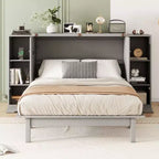 Letto matrimoniale/full Murphy pieghevole in un armadio, struttura letto a piattaforma in legno con mensole, cassetti