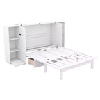 Letto matrimoniale/full Murphy pieghevole in un armadio, struttura letto a piattaforma in legno con mensole, cassetti