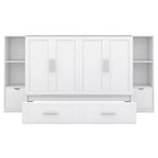 Letto matrimoniale/full Murphy pieghevole in un armadio, struttura letto a piattaforma in legno con mensole, cassetti