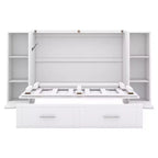 Letto matrimoniale/full Murphy pieghevole in un armadio, struttura letto a piattaforma in legno con mensole, cassetti