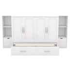 Letto matrimoniale/full Murphy pieghevole in un armadio, struttura letto a piattaforma in legno con mensole, cassetti