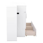 Letto matrimoniale/full Murphy pieghevole in un armadio, struttura letto a piattaforma in legno con mensole, cassetti