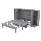 Letto matrimoniale/full Murphy pieghevole in un armadio, struttura letto a piattaforma in legno con mensole, cassetti