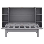 Letto matrimoniale/full Murphy pieghevole in un armadio, struttura letto a piattaforma in legno con mensole, cassetti