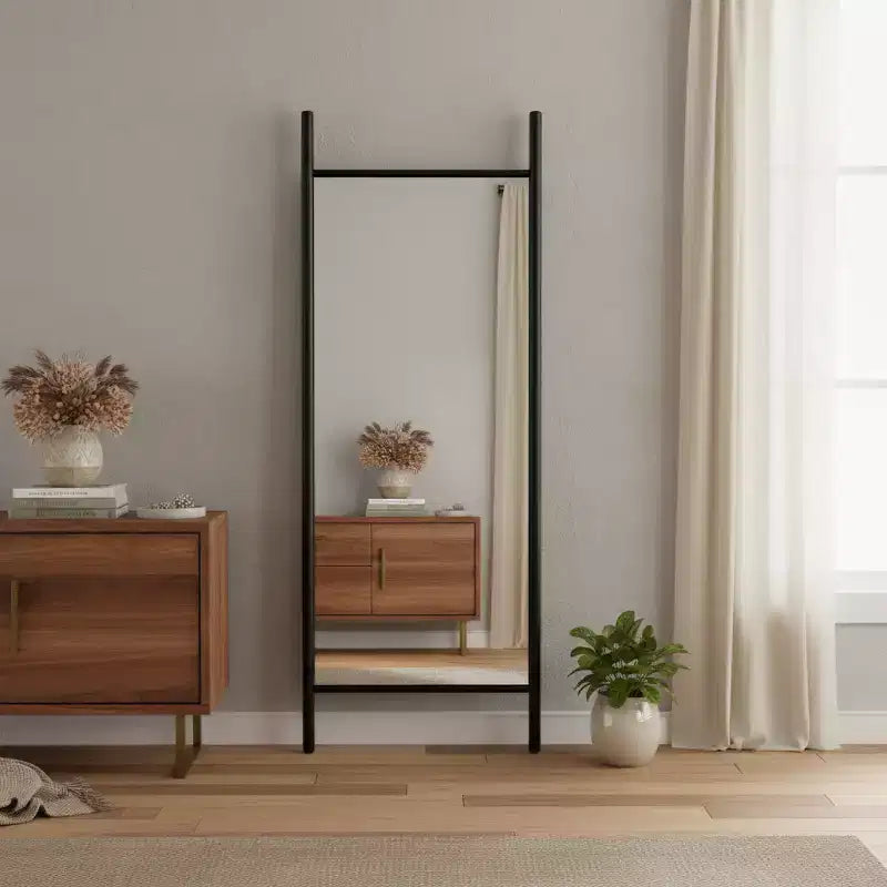 HomeRoots 63 specchio a figura intera da appoggio con cornice in legno nero