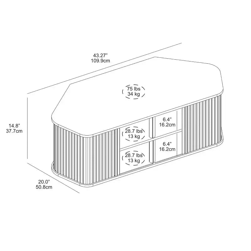 Mobile TV angolare Galano con ante a canne da 43,3 L 20,0 P 14,8 A