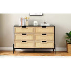 Cassettiera rustica da 47'', Cassettiera a 6 cassetti in rattan con gambe in metallo, Cassettiera moderna in legno, Cassettiera ampia e grande per camera da letto, soggiorno
