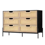 Cassettiera rustica da 47'', Cassettiera a 6 cassetti in rattan con gambe in metallo, Cassettiera moderna in legno, Cassettiera ampia e grande per camera da letto, soggiorno