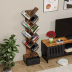 Libreria ad Albero a 9 Livelli, Scaffale Alto e Stretto da Terra con Cassetto Portaoggetti, Organizer per Libri, CD, Camera da Letra, Soggiorno, Ufficio Domestico