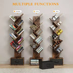 Libreria ad Albero a 9 Livelli, Scaffale Alto e Stretto da Terra con Cassetto Portaoggetti, Organizer per Libri, CD, Camera da Letra, Soggiorno, Ufficio Domestico