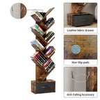 Libreria ad Albero a 9 Livelli, Scaffale Alto e Stretto da Terra con Cassetto Portaoggetti, Organizer per Libri, CD, Camera da Letra, Soggiorno, Ufficio Domestico