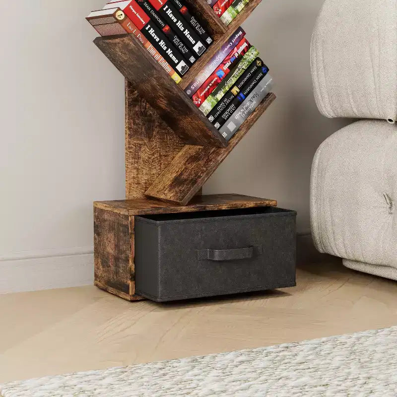 Libreria ad Albero a 9 Livelli, Scaffale Alto e Stretto da Terra con Cassetto Portaoggetti, Organizer per Libri, CD, Camera da Letra, Soggiorno, Ufficio Domestico