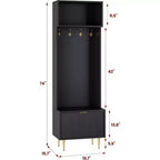 Panca da Ingresso 4 in 1 con Scarpiera e Attaccapanni, Organizzatore Hall Tree da 74'' con 4 Ganci Dorati, Armadietto e Design Rustico per Piccoli Spazi