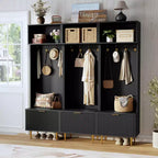 Panca da Ingresso 4 in 1 con Scarpiera e Attaccapanni, Organizzatore Hall Tree da 74'' con 4 Ganci Dorati, Armadietto e Design Rustico per Piccoli Spazi