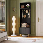 Panca da Ingresso 4 in 1 con Scarpiera e Attaccapanni, Organizzatore Hall Tree da 74'' con 4 Ganci Dorati, Armadietto e Design Rustico per Piccoli Spazi