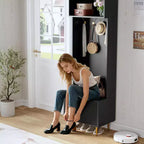 Panca da Ingresso 4 in 1 con Scarpiera e Attaccapanni, Organizzatore Hall Tree da 74'' con 4 Ganci Dorati, Armadietto e Design Rustico per Piccoli Spazi