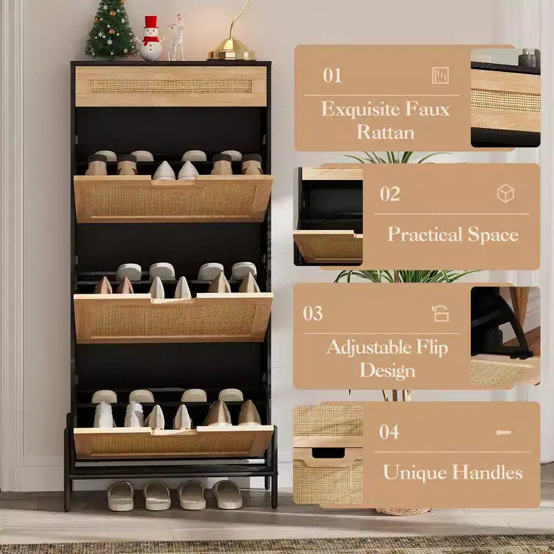 Shoe Storage with 3 Flip Doors,Shoe Cabinet with Adjustable Shelf,Shoe Organizer Cabinet for Entryway, Hallway, Living Room