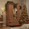 V Shape Armoire Wardrobe Closet with 2 Doors and 2 Drawers, 71.06 Farmhouse Wooden Tall Bedroom Storage Cabinet with Hanging Rod, Large Capacity
