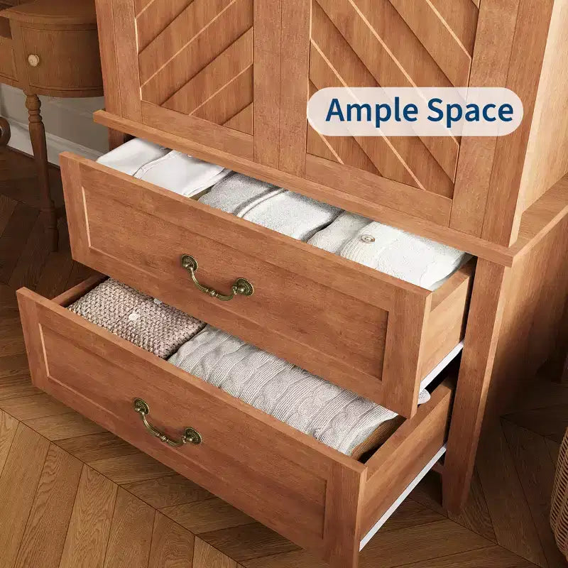 Guardaroba Armadio a V con 2 Ante e 2 Cassetti, Armadio alto in legno rustico da camera da letto da 180,5 cm con appendiabiti, Grande capacità