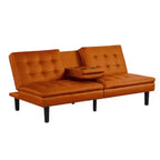 Divano Letto Futon Royal Hampton, Vassoio Ribaltabile, Portabicchieri, Similpelle Arancione