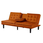 Divano Letto Futon Royal Hampton, Vassoio Ribaltabile, Portabicchieri, Similpelle Arancione
