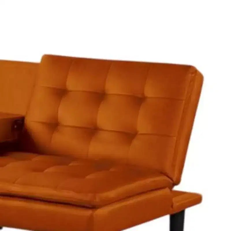 Divano Letto Futon Royal Hampton, Vassoio Ribaltabile, Portabicchieri, Similpelle Arancione