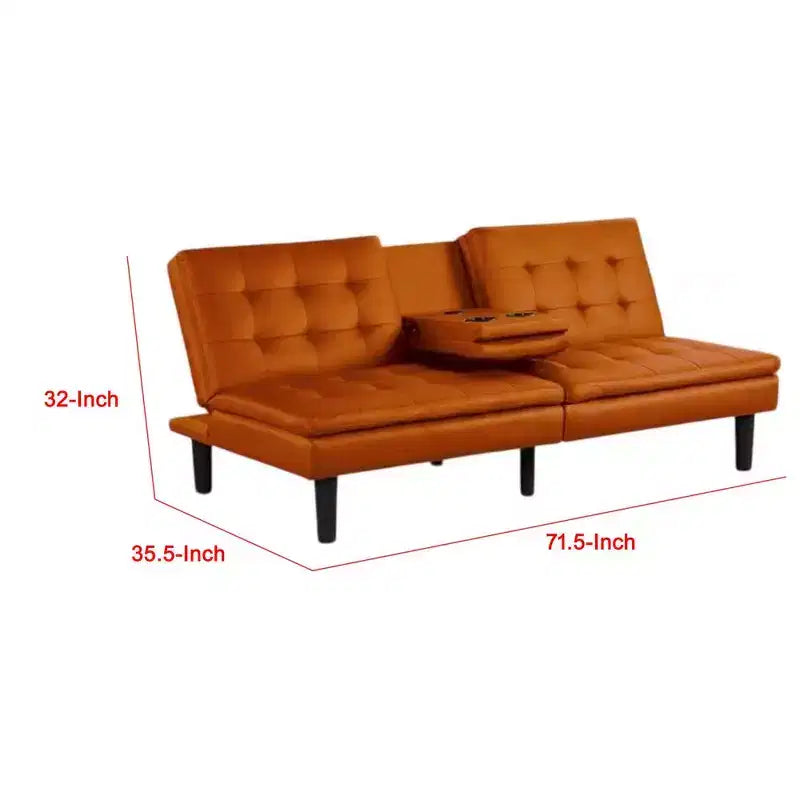 Divano Letto Futon Royal Hampton, Vassoio Ribaltabile, Portabicchieri, Similpelle Arancione