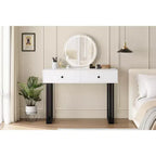 Vanity Makeup Desk with Lighted and Mirror, Adjustable Brightness,Modern Vanity Desk Table with 2 Drawers for Bedroom, Dressing Room