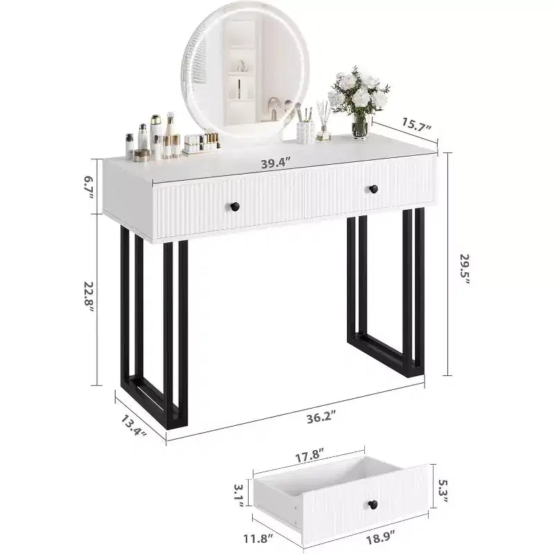 Scrivania/Toeletta da trucco con specchio illuminato, luminosità regolabile, moderna scrivania/toeletta con 2 cassetti per camera da letto, spogliatoio