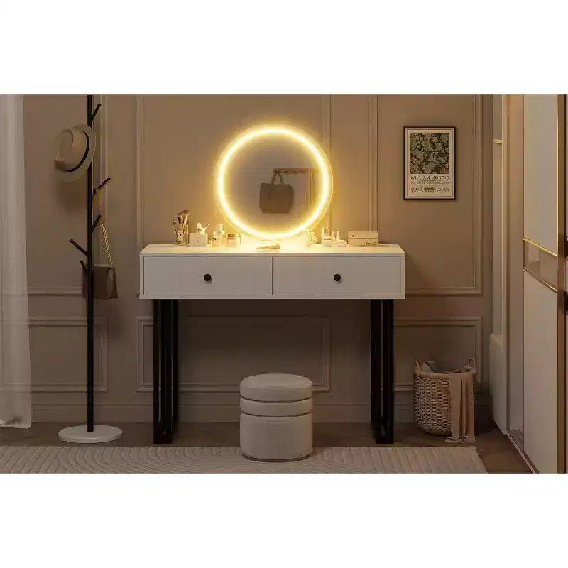 Scrivania/Toeletta da trucco con specchio illuminato, luminosità regolabile, moderna scrivania/toeletta con 2 cassetti per camera da letto, spogliatoio