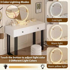 Scrivania/Toeletta da trucco con specchio illuminato, luminosità regolabile, moderna scrivania/toeletta con 2 cassetti per camera da letto, spogliatoio