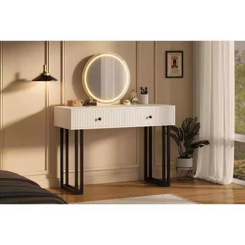 Scrivania/Toeletta da trucco con specchio illuminato, luminosità regolabile, moderna scrivania/toeletta con 2 cassetti per camera da letto, spogliatoio