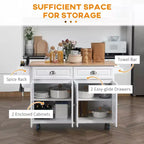 Okak Isola Cucina su Ruote con Piano in Legno di Gomma, Carrello da Cucina con Anta a Ribalta e Cassetti, Isola Cucina per Sala da Pranzo, Bianco