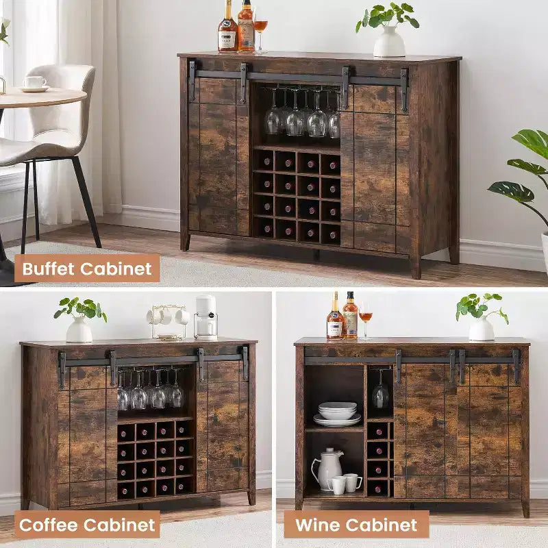 Mobile bar in legno 47 con anta scorrevole, moderno mobile per liquori, whisky e caffè con portabottiglie e portacalici