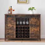 Mobile bar in legno 47 con anta scorrevole, moderno mobile per liquori, whisky e caffè con portabottiglie e portacalici
