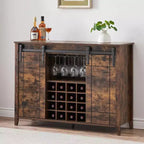 Mobile bar in legno 47 con anta scorrevole, moderno mobile per liquori, whisky e caffè con portabottiglie e portacalici