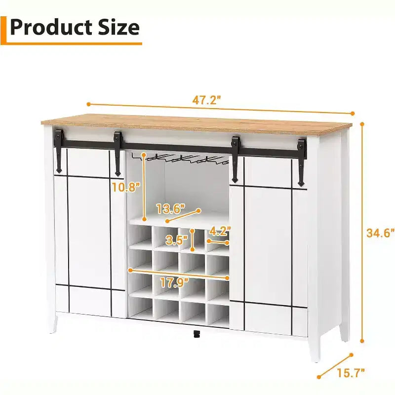 Mobile bar in legno 47 con anta scorrevole, moderno mobile per liquori, whisky e caffè con portabottiglie e portacalici