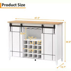 Mobile bar in legno 47 con anta scorrevole, moderno mobile per liquori, whisky e caffè con portabottiglie e portacalici