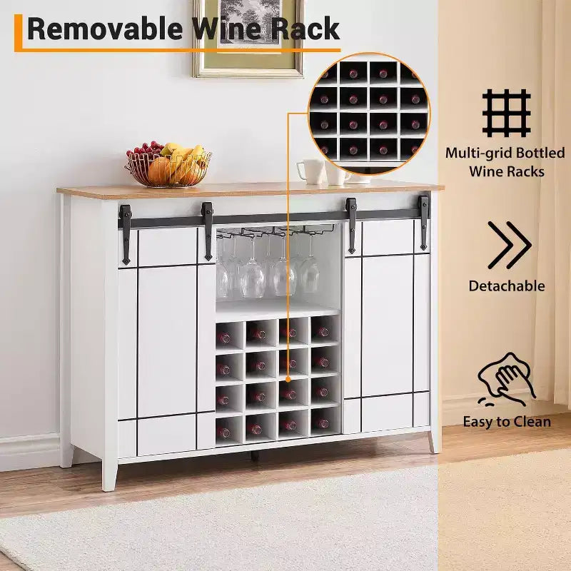 Mobile bar in legno 47 con anta scorrevole, moderno mobile per liquori, whisky e caffè con portabottiglie e portacalici
